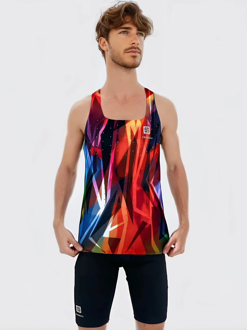 Men's Professional Marathon Running Sleeveless T-shirt Fire Color
