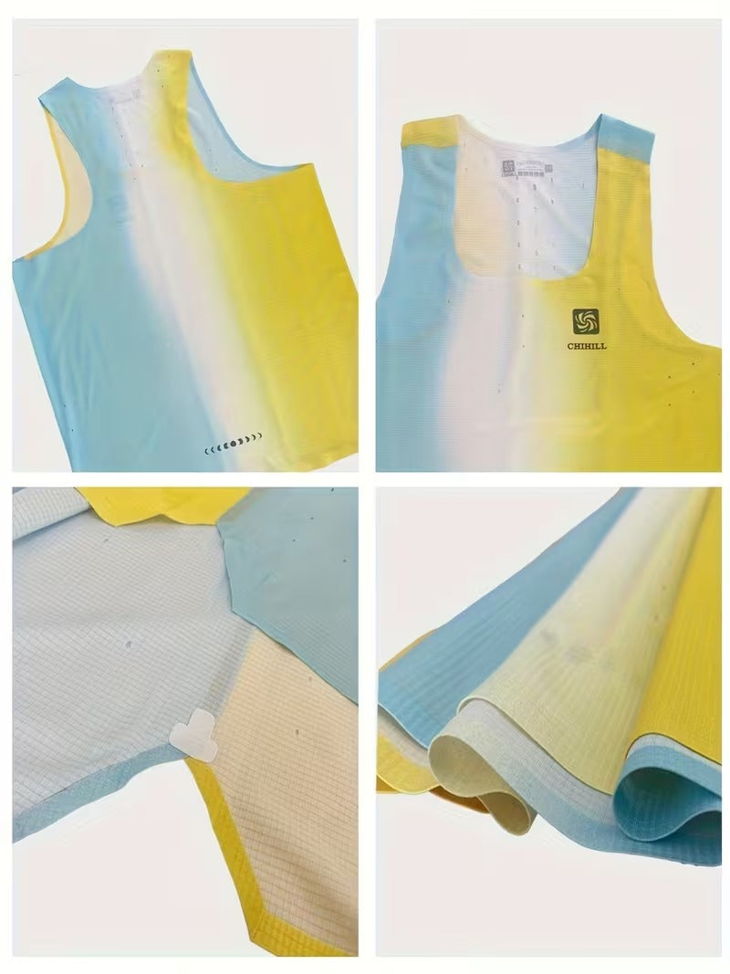 Men's professional marathon running sleeveless T-shirt fire color