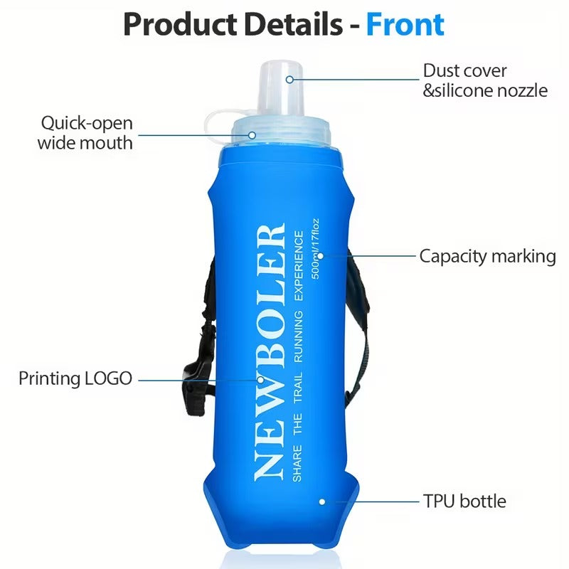 Handheld 500ml Collapsible Soft Water Bottle with Adjustable Strap
