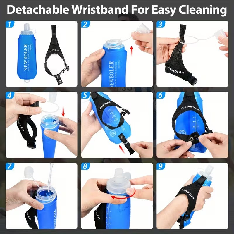 Handheld 500ml Collapsible Soft Water Bottle with Adjustable Strap