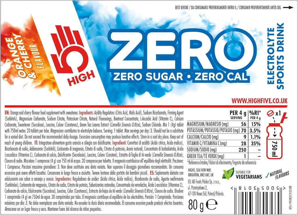 High5 Zero electrolytes Tables